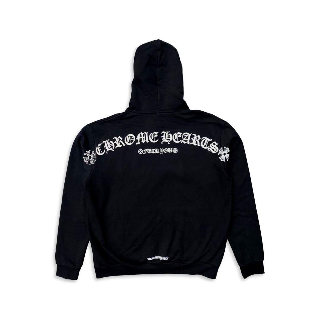 Chrome Hearts T Logo FU Shoulder Zip Up Hoodie - Black